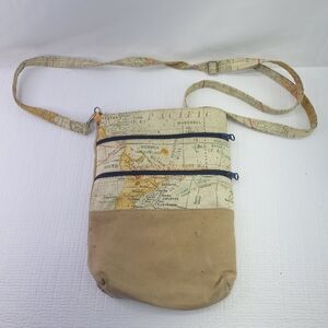Belmont Two Sisters Map Hemp Crossbody Purse Zip Up Shoulder Carry Small Pouch